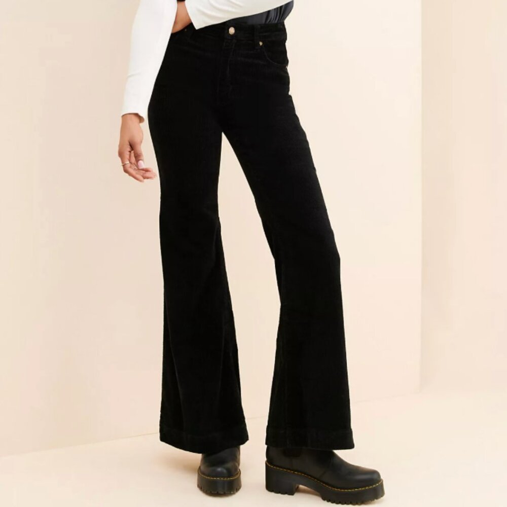 Free People Size 30 Rolla's Eastcoast Corduroy Flare Pants Black High Rise
